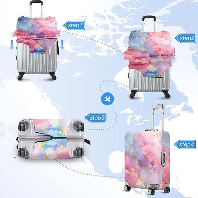 ANNA QUEEN Pink Marble Travel Luggage Cover -Stretchable Airplane Suitcase Protector Sleeve,Universal Washable Fit for 20-37 Inch Checked Baggage,Water Resistant Durable Luggage Protector