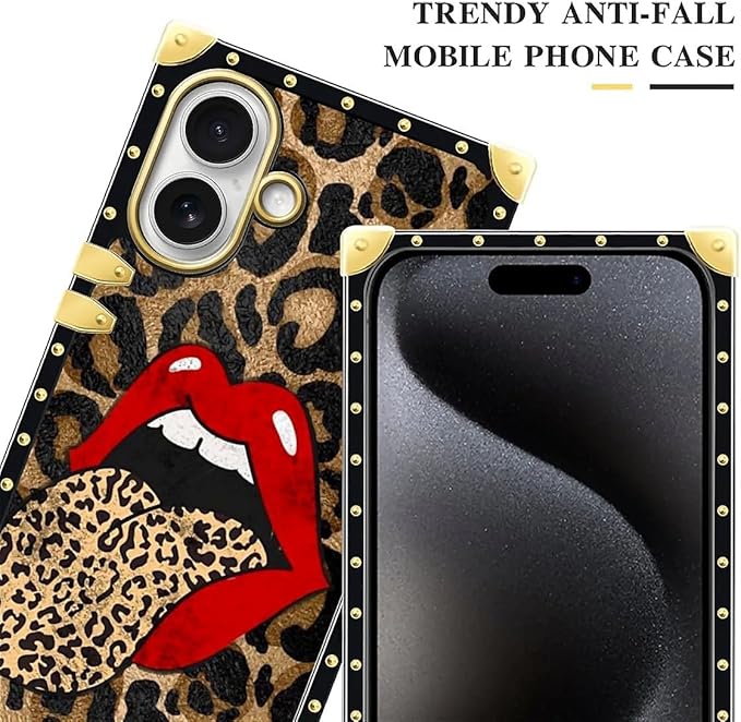 for iPhone 17 Case Luxury Golden Decoration for Girl Women Soft TPU Shockproof Protective Hard PC Back for iPhone 17 Crazy Pattern Brown Leopard Print Mouth