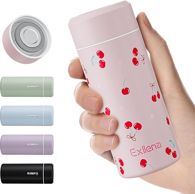 【Upgraded】Exllena Small Insulated Water Bottle 8 oz/250ml– Mini Insulated Water Bottle for Hot & Cold Drinks, Perfect Small Water Bottle for Travel, Purse...(Cherry)