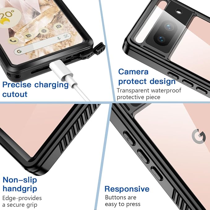 AICase for Google Pixel 8 Case Waterproof Clear Built-in Screen Protector Snowproof,Dustproof,Shockproof,IP68 Certified [Real 360] Full Body Protection Fully Sealed Underwater for Google Pixel 8
