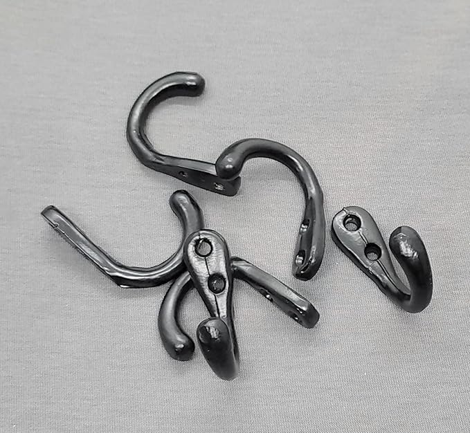 FAPBADRI Multipurpose Hooks, Used to Hang Clothes, Bags, Coats, Curtain Hold Backs, Keys, Colour - Black, Material - Aluminium, Screws and Wallplugs Included, Pack of 10 Pieces