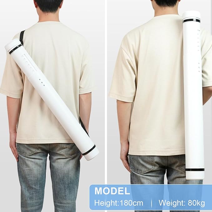 DEWEL Poster Tube, Waterproof Poster Holder Plastic Expandable Poster/Art/Document Storage Tube 24.5" to 40", Adjustable Poster Storage Blueprint Holder with Carrying Strap (White-Large Size)