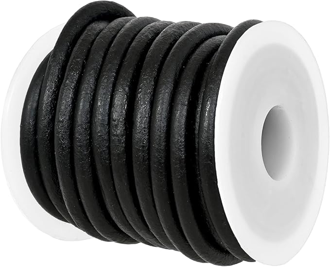 GENIQUE Real/Genuine Round Leather String Cord for Necklace, Bracelets, Jewellery, Braiding (Black Distressed, 5mm)