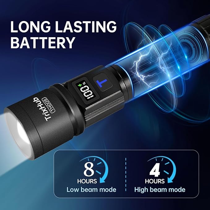 TrixHub Rechargeable Flashlights 3 Pack, Super Bright High Lumens Flash Light, 5 Modes Zoomable Linternas with LCD Digital Display, Powerful Handheld LED Flashlights for Home Emergencies Camping