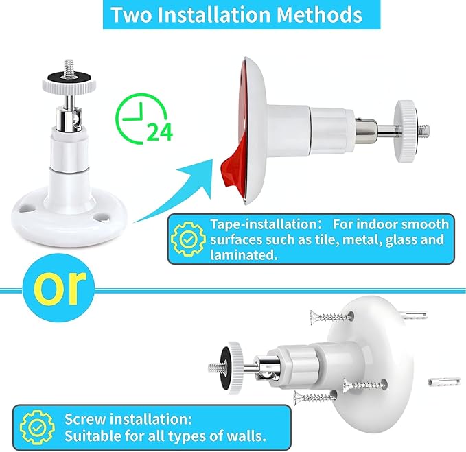 2 Pack Adjustable Security Wall Mount for Ring Stick Up Cam & Ring Outdoor Cam Plus, Indoor Outdoor Mount Bracket for Arlo HD/2/3/4, Ceiling Mount Kit, VHB Adhesive or Screw, No Drill