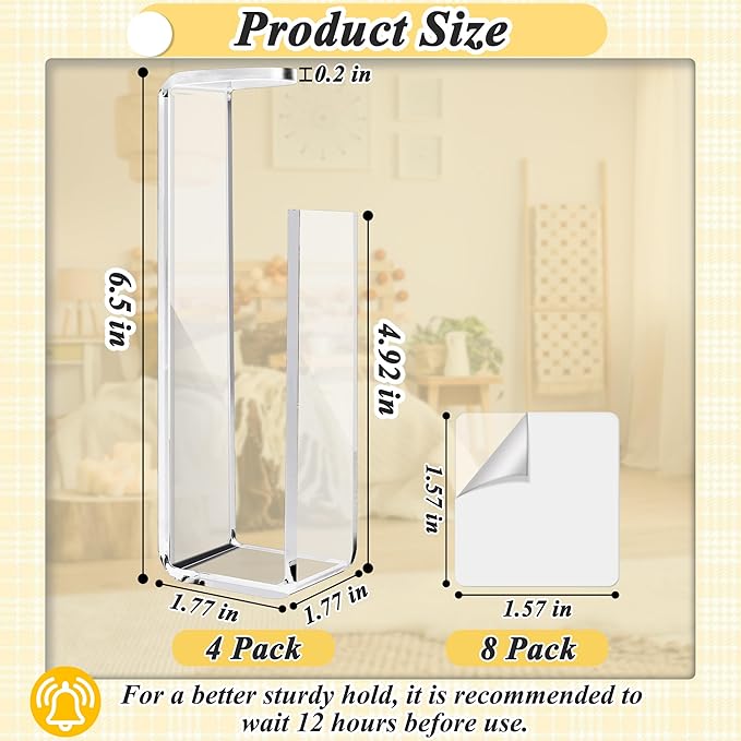 4 Pack Acrylic Hat Organizer for Baseball Caps, Clear Sticky Hat Rack for Wall with 8Pcs Strong Adhesive, Multi-purpose Wall Mounted Hat Hooks, Sturdy Hat Holder for Door & Closet