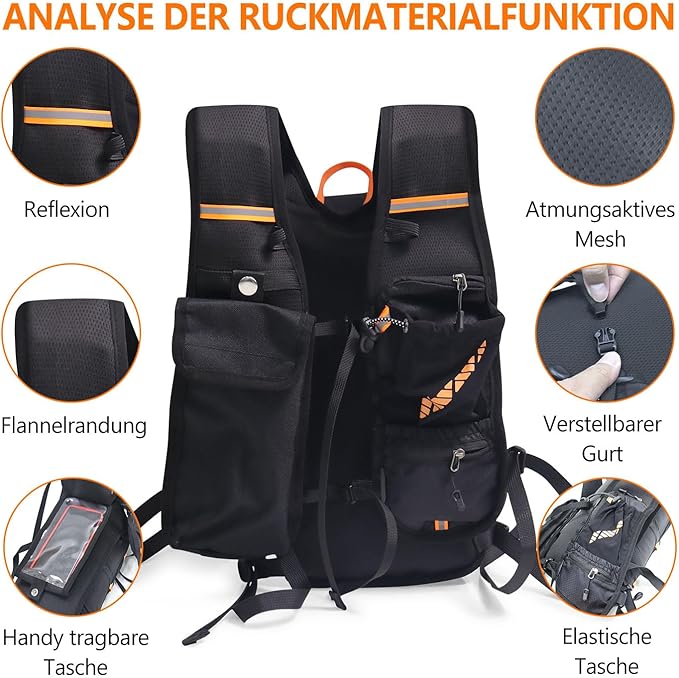 Lightweight Hydration Backpack with 2L Hydration Bladder & Compass & Whistle, Touch Phone Pocket, Breathable Reflective Hydro Water Backpack for Hiking Cycling Running Hydration Pack for Men Women