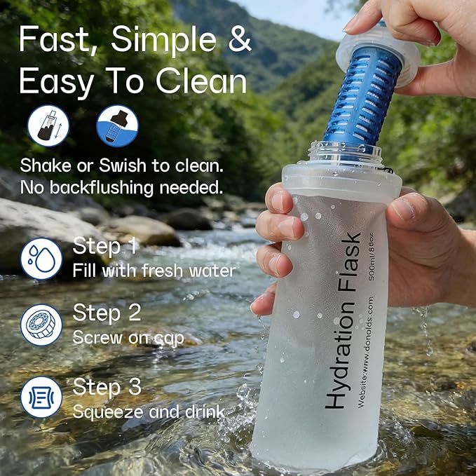GUYI 700ml Collapsible Water Filter Bottle, Removes Impurities, BPA Free, Ultralight for Hiking, Camping, Cycling & Travel-White