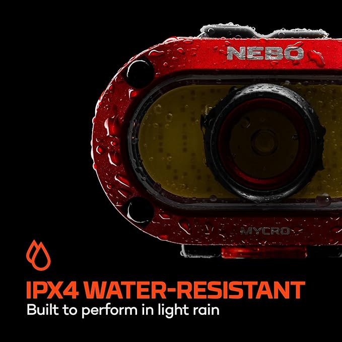 NEBO MYCRO 550+ Rechargeable Headlamp | 550 Lumens, 7 Light Modes, Water Resistant, Detachable Hat Clip, Super Bright Head Lamp for Camping & Hiking, Includes USB Charging Cable – Red