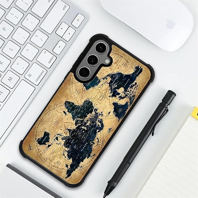 for Samsung Galaxy S24 S25 Plus Case, Brown World Map Pattern Graphic Design Girl Boy Soft Silicone Hard Acrylic Shock Protection for Samsung Galaxy S24 S25 Plus