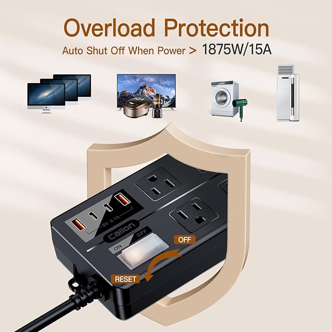 10FT Outdoor Waterproof Power Strip Surge Protector with 6AC Outlets 4USB Ports Power Switch Safety Lock, ETL Certified for Patio Garden Charging