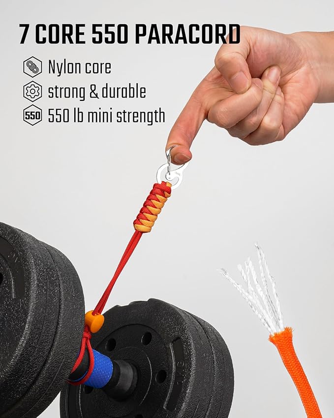 KeyUnity KC01 Braided Paracord Carabiner with Cord Lock, Keychain Phone Camera Bag Wrist Hand Strap for Daily & Outdoor