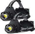 AKNEAR Rechargeable LED Headlamp Super Bright, 4500 High Lumens Head Lamp Zoomable, 25Dys+ Runtime & 12 Mode & Lightweight Comfort & 125° Adjustable Waterproof Head Light for Outdoor (2 Pack)
