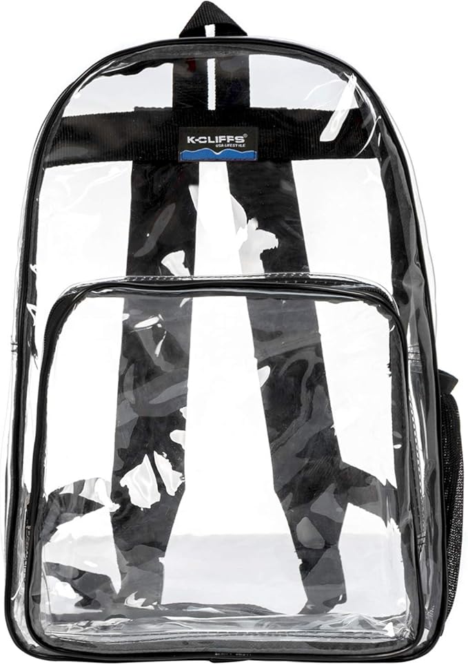 K-Cliffs Large Transparent Backpack Clear Heavy Duty School Bag Durable Student Bookbag See Through Vinyl Daypack Workbag