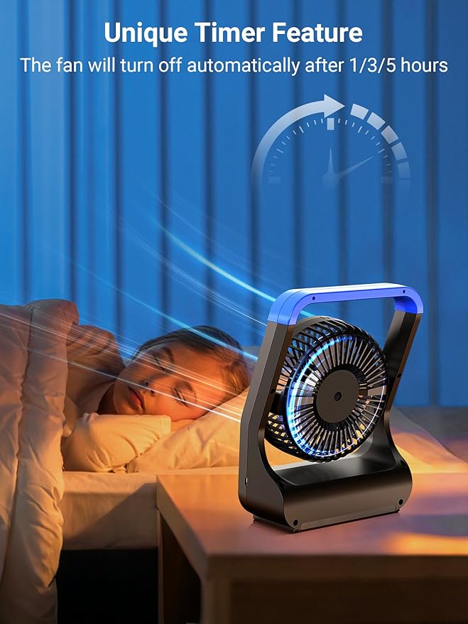 Gazeled Battery Operated Fan, Camping Fan Battery Powered, Super Long Lasting, 5'' Portable D-Cell Battery Powered Desk Fan with Timer, 3 Speeds, Quiet, 180° Rotation, for Office,Bedroom,Outdoor, F24