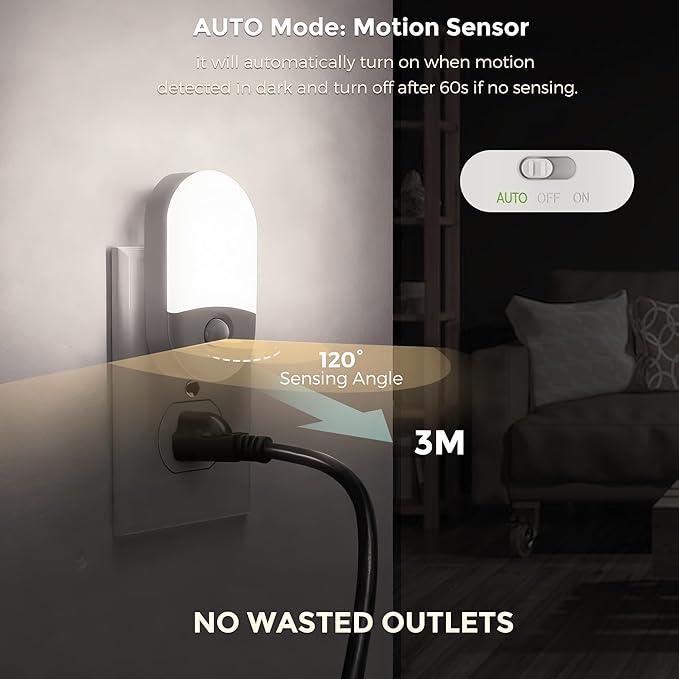 L LOHAS LED Motion Sensor Night Light, 2Pack, Motion Activated Night Light, Night Lights Plug into Wall, 3CCT Amber/3000K/5000K, Adjustable Brightness 30/60LM, for Kids Adults Bathroom Bedroom
