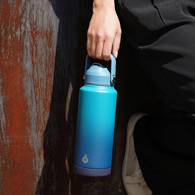BJPKPK Insulated Water Bottle with Straw Lid, 40oz Large Thermo, BPA Free Leak Proof Stainless Steel Metal Water Bottles, Tumblers, Cups, Flasks for Travel, Sports, Grey