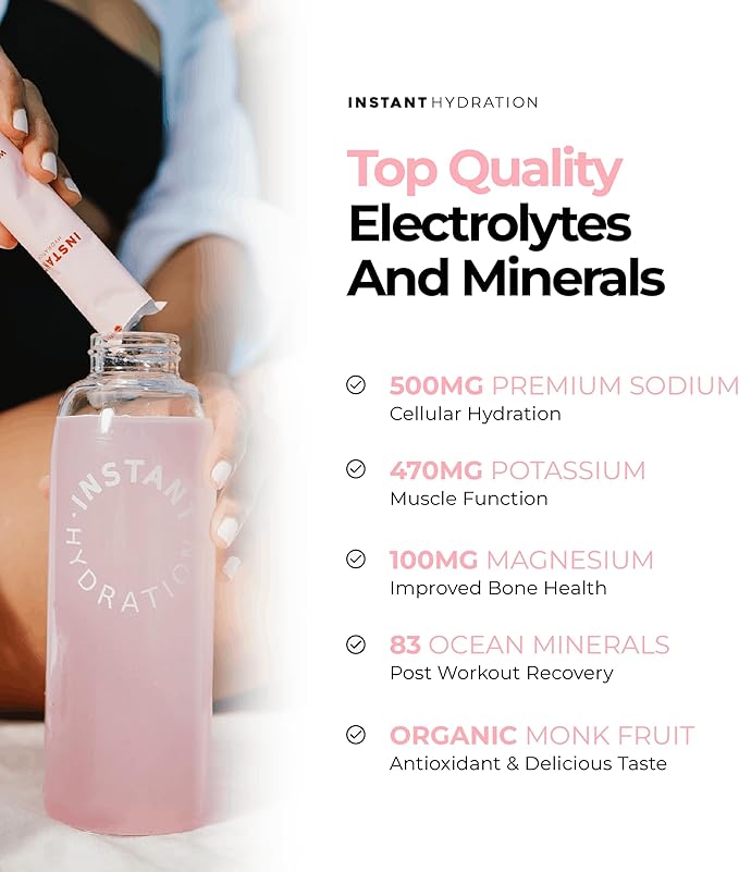 Instant Hydration Sugar Free Electrolytes Powder Packets - Watermelon Electrolyte Drink Mix & Travel Essentials - Post Workout Recovery, Brain Health, Muscle & Tissue Support - 20 Count