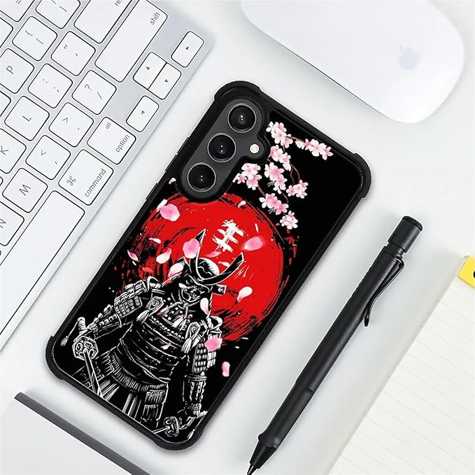 for Samsung Galaxy S23 FE Case, Sakura Japanese Samurai Pattern Graphic Design Girl Boy Soft Silicone Hard Acrylic Shock Protection for Samsung Galaxy S23 FE