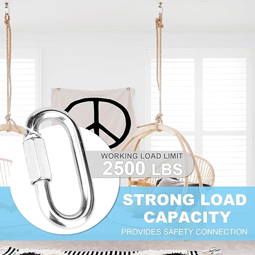1Pcs 4.16 Inch 316 Heavy Duty Stainless Steel Screw Chain Quick Links, Carabiner, 2500 LBS Capacity, Large Opening Chain Connector for Big Chain Connecting, Hammock Hanging, Hiking, Camping
