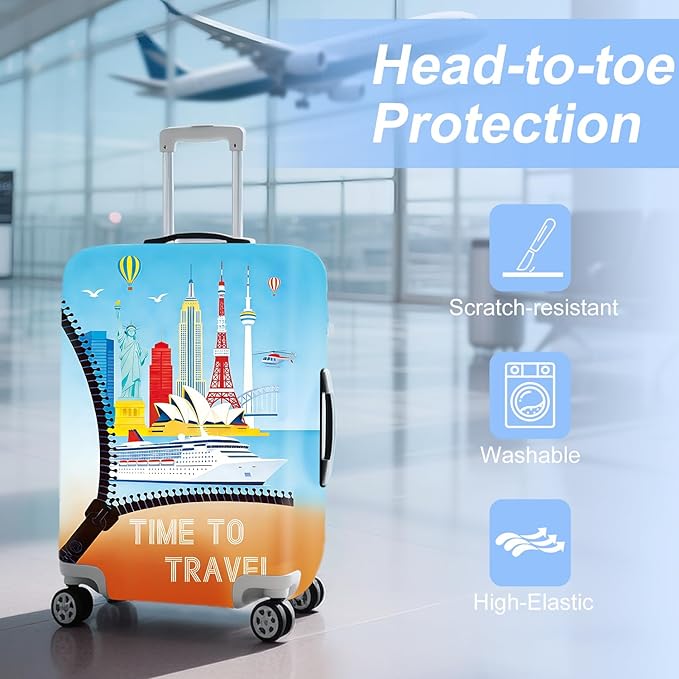 ANNA QUEEN Worldwide Travel Airplane Luggage Cover, Stretchable Suitcase Protector Sleeve, Universal Washable Fit for 24-26 Inch Checked Baggage, Water Resistant Durable Luggage Protector