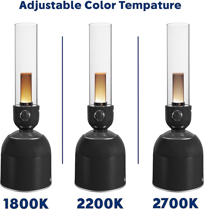 Rechargeable 3-in-1 Camping Lantern with Bluetooth Speaker, Essential Oil Diffuser, Dimmable with Tactile Knob, 1800K/2200K/2700K Tone Options, Classic Lantern Style with Sleek Black