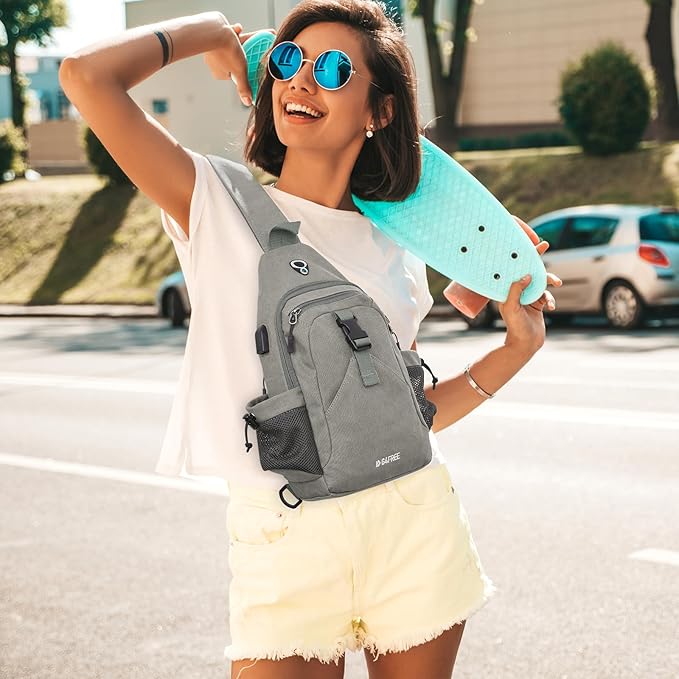 G4Free Canvas Sling Bag Crossbody Backpack with USB Charging Port & RFID Blocking, Hiking Daypack Chest Bag for Women Men