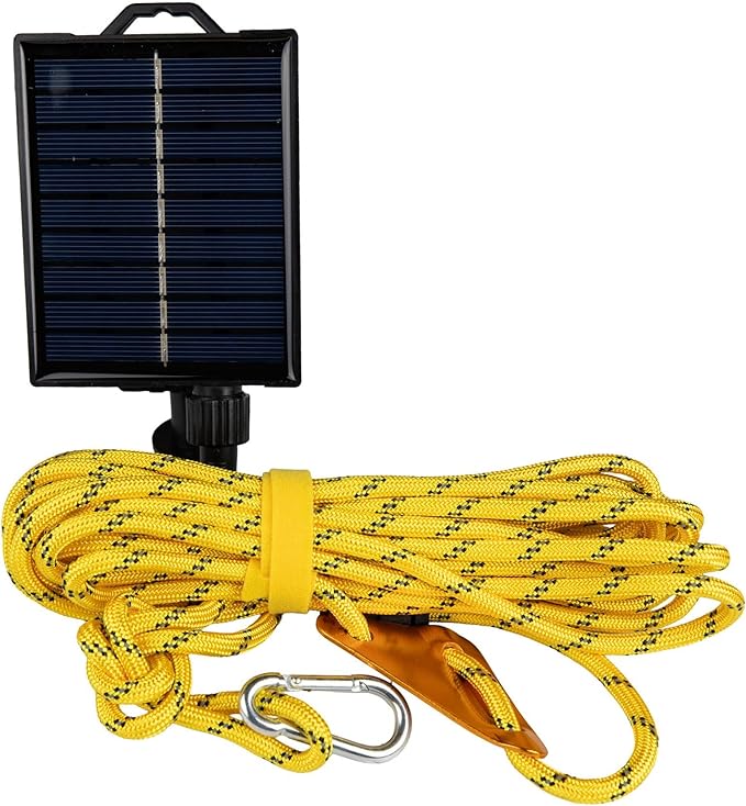 Solar Luminous Paracord Rope, 23ft Solar-Powered Yellow Glow Rope with Remote, 8 Lighting Modes + Timer, 500 mAh Battery, IP66 Waterproof for Outdoor Camping