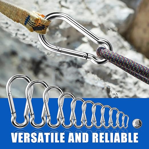 Large Carabiner Clip Hooks, 2pcs 6.2 inch Carabiners Heavy Duty, 304 Stainless Steel Spring Snap Hook Fits Camping Hanging Hiking Weight Lifting, Metal Clips for Rope or Chain