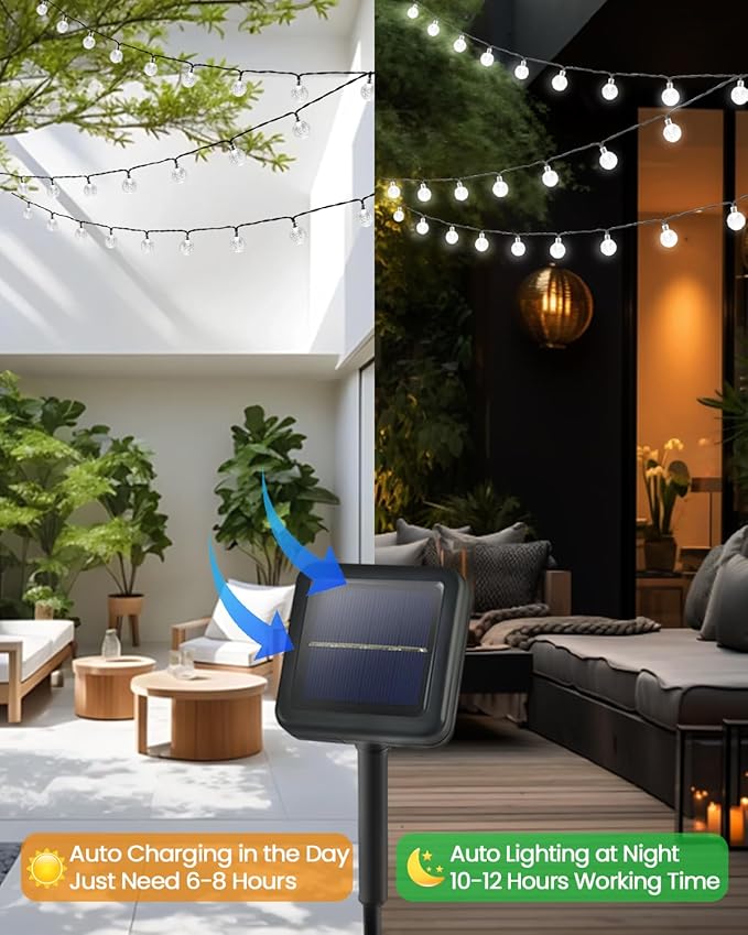 2-Pack 72FT 120 LED White Crystal Globe Solar String Lights Outdoor, Waterproof Solar Powered Fairy Lights for Outside, 8 Lighting Modes Patio Decorations for Garden Yard Porch Wedding Party Tree