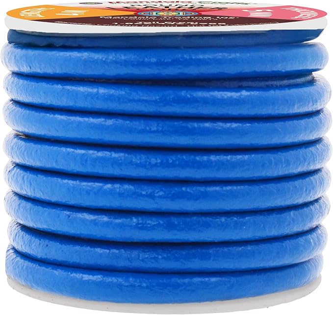 Mandala Crafts Round Genuine Blue Leather Cord for Jewelry Making – 5mm Cowhide Leather Rope String Lace for Kumihimo – 4.4 Yards Cowhide Craft Cording Spool