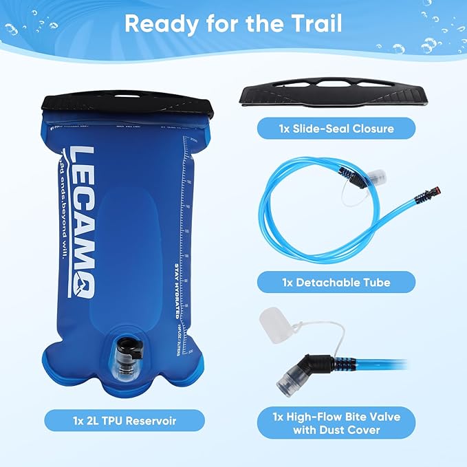 2L Hydration Bladder, Leak-Proof TPU Water Reservoir with Insulated Tube & Wide Opening, BPA-Free Hydration Pack Replacement for Trail Running, Hiking, Cycling and Climbing