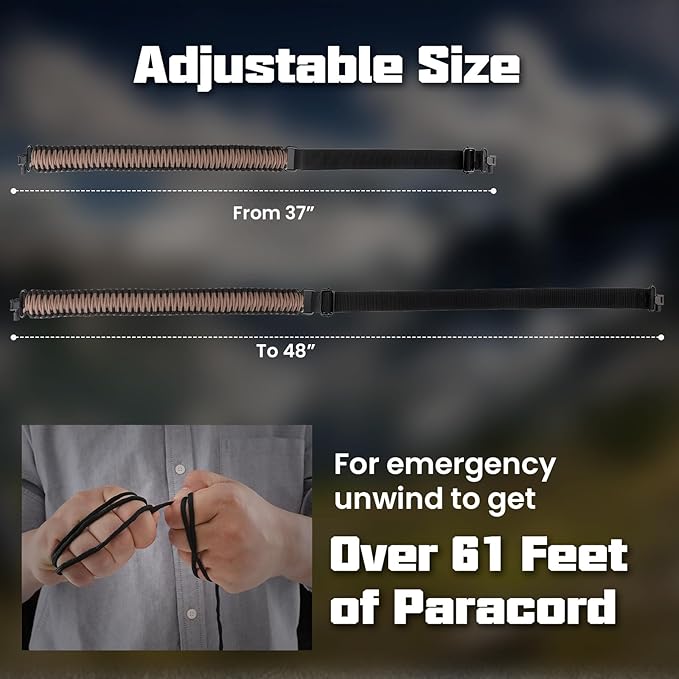 Double Braide 550LB Shotgun Sling 2 Point Paracord Rifle Sling,Non-Slip Traditional Adjustable Gun Sling for Hunting Shooting Camping