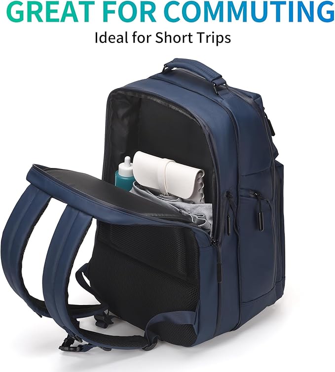Expandable Business Backpack with 17" Laptop Compartment - Waterproof, Airline Approved, 33L-42L Capacity, for Work & Travel, Blue