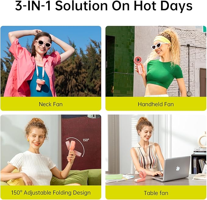 JISULIFE Handheld Fan Life7 – Ultimate Flexibility: Wide & Strong Airflow, 13H Max Cooling, 3600mAh Rechargeable, 5-Speed, LED Display, 3 IN 1 Portable Fan for Travel, Concerts, Sports Events(Pink)