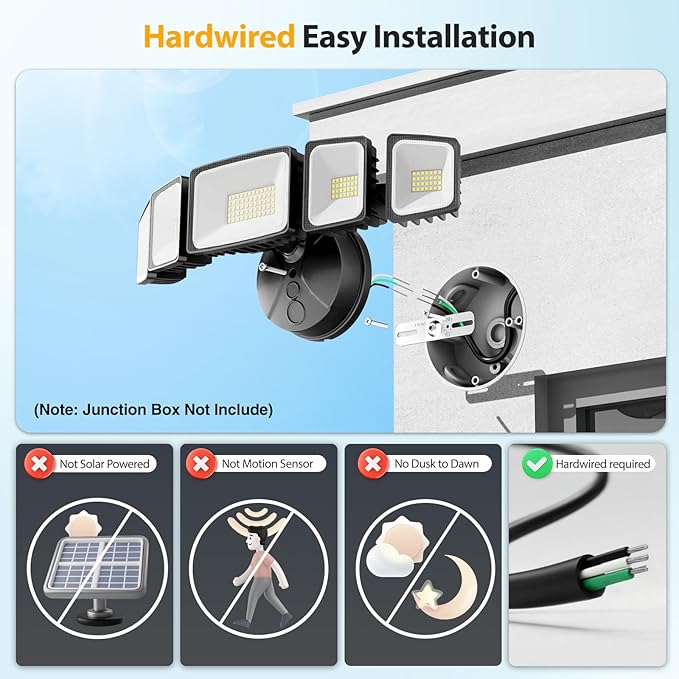Onforu 150W LED Flood Lights Outdoor, 15000LM Brightness Security Light Switch Controlled, 6500K Outside Floodlight with 5 Adjustable Heads, Waterproof Exterior Light for Yard Garage Patio
