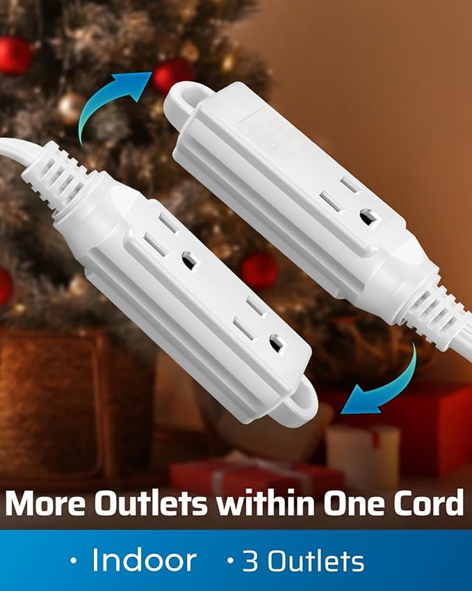 DEWENWILS 3 Outlet Extension Cord with Flat Plug, 3FT 16/3 Awg Grounded Power Cable for Indoor Use, SPT-3 Cord, White, ETL Listed, 2 Pack