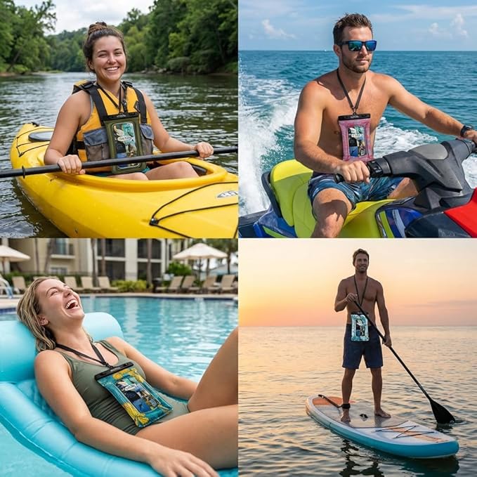 Salt Life Floating Waterproof Phone Case– IPX8 100% Waterproof Phone Case that Floats in Water, Universal Phone Dry Bag with Touchscreen Clear Window, Secure Seal Closure & Lanyard (Purple)