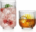 Glaver's 16-Piece Drinking Glass Set, Art Deco Ribbed Arch Design, Clear U-Shape Glassware, 17oz Highball and 11oz DOF Glasses