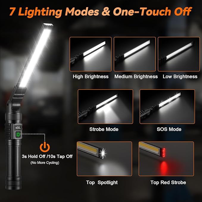 2Pack Magnetic Work Light, All Aluminum & 1500 High Lumens Rechargeable LED Work Light, 7 Mode & 360° Rotation Mechanic Light, Rechargeable Flashlight for Car Repairing, Fathers Day Dad Gifts