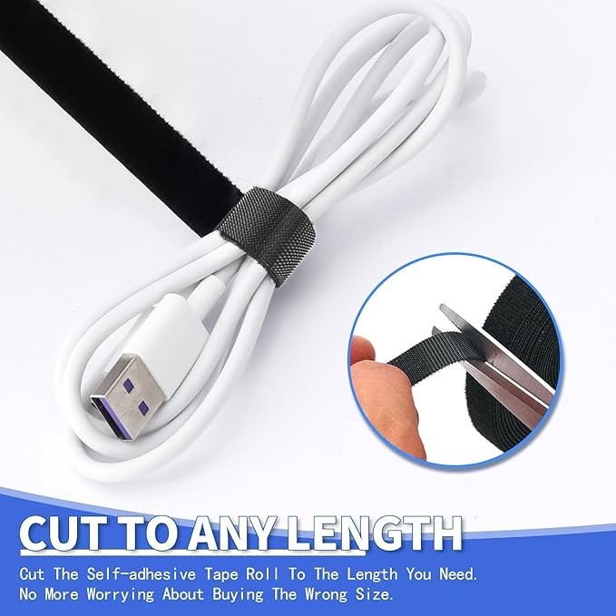 1In x 50Ft Reusable Cable Ties Hook and Loop Roll | Tie Down Straps, Nylon Double-Sided Strips, | Adjustable Multi-Purpose Wrap Fasteners forOffice, Home, Data Center