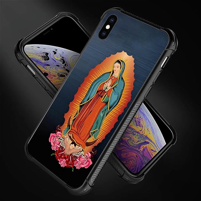 for iPhone Xs Max Case, Red Virgen Guadalupe Pattern Graphic Design Girl Boy Soft Silicone Hard Acrylic Shock Protection for iPhone Xs Max
