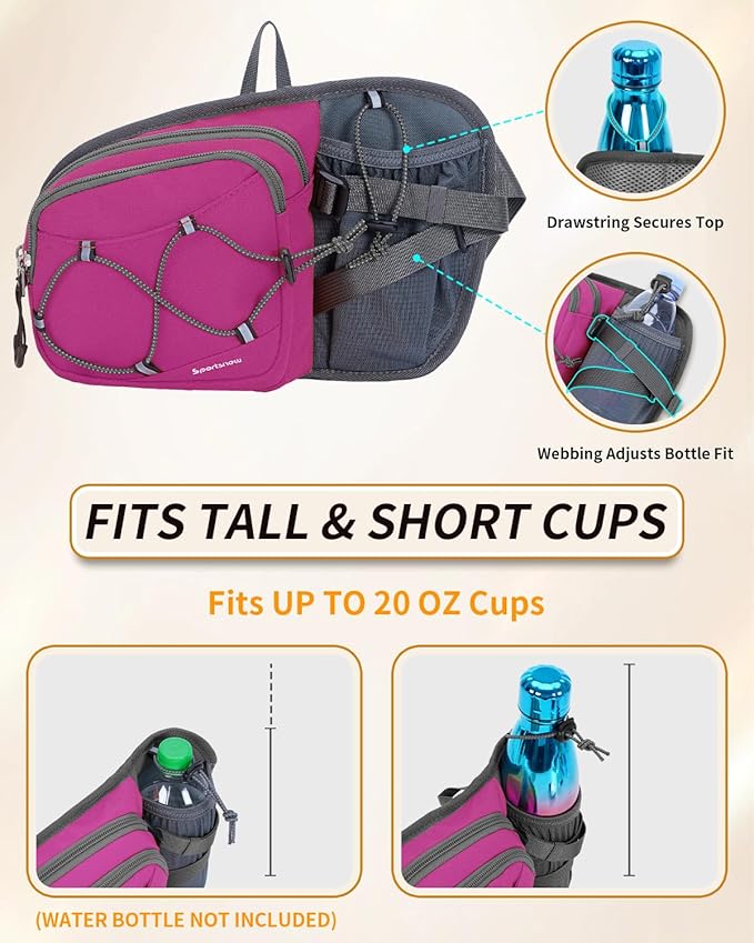 sportsnew Hydration Waist Pack with Water Bottle Holder, 2L Large Fanny Pack for Running Hiking Dog Walking, Water-Resistant Crossbody Waist Bag for Men Women, Patent Pending