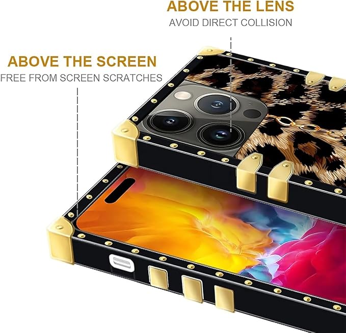 Compatible with iPhone 15 Pro Case, Seamless Gold Chain Leopard Luxury Golden Decoration for Girl Women Soft TPU Shockproof Protective Hard PC Back for iPhone 15 Pro
