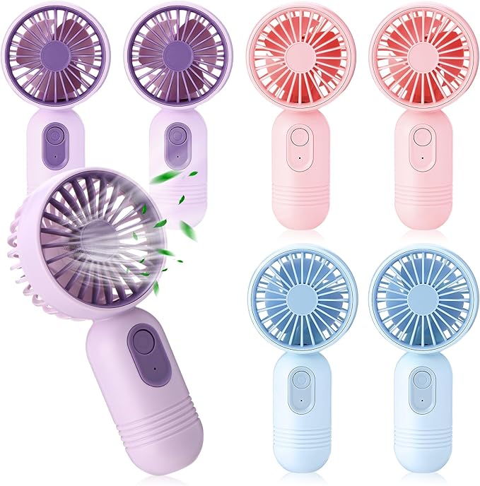 Rossesay 6 Pcs Mini Portable Fan Bulk Cute Handheld Lightweight Small Little Personal Hand Eyelash Fan 3 Speeds USB Rechargeable for Women Men Indoor Outdoor Makeup Travel (Blue,Pink,Purple)