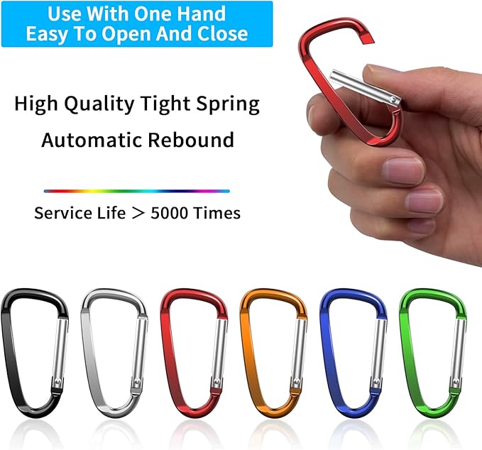 2.4" 24pcs Small Carabiner Clip Keychain, Aluminum D Ring Shape Clips with Keyring Keychain Hook
