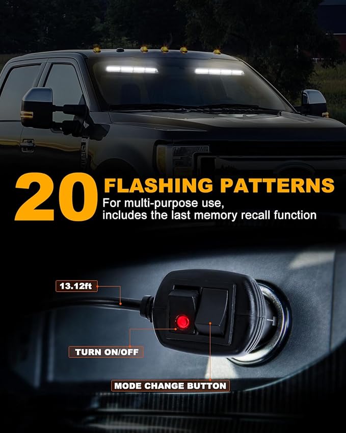 HLauto 6Z4J Emergency Dash Strobe Lights: 2x16.8 inch White Safety Lights, 48 LED Flashing Warning Hazard Interior Windshield Visor Traffic Light Bar for Trucks, Construction Vehicles