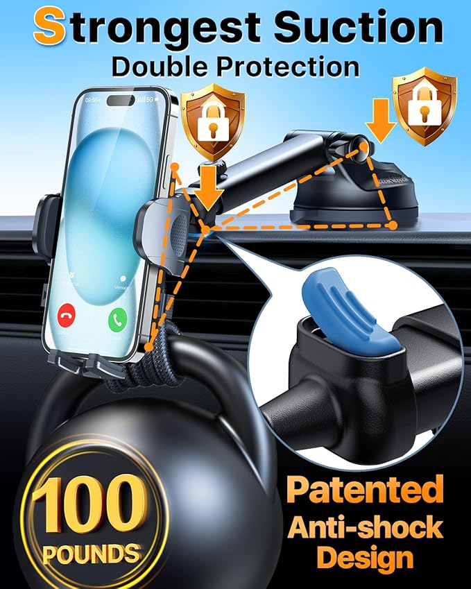 HTU 2026 Ultimate Best【True Military-Grade & Safety Cert】Car Phone Holder【Upgraded 360 Rotation & 100+LBS Strongest Suction】5-in-1 Truck Windshield Dashboard Vent Mount Stand for iPhone Android, Green