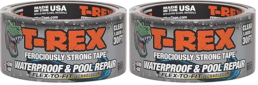 T-Rex Waterproof and Pool Repair Tape - Patch Pool Liner No Kit Needed, Permanent, Works Underwater, Sticks to Wet Surfaces - Clear, 1.88" x 30 ft. (Pack of 2)