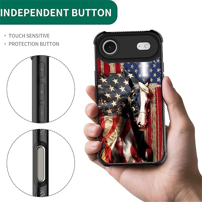 for iPhone 17 Air Case,for MagSafe Graphic Design for Girl Boy Soft Silicone Hard Acrylic Shock Protection Designed for iPhone 17 Air Red American Flag Horse Cross Pattern